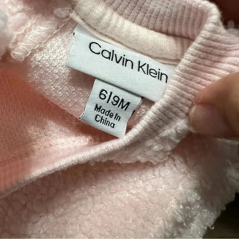 Calvin Klein Pink Teddy Set Jogger Crew Neck Fuzzy 6/9 Months Baby Girl
